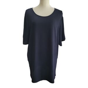 FLAX Black‎ Tropical Tee Rayon Relaxed Fit Tunic Top Size M Solid Plain